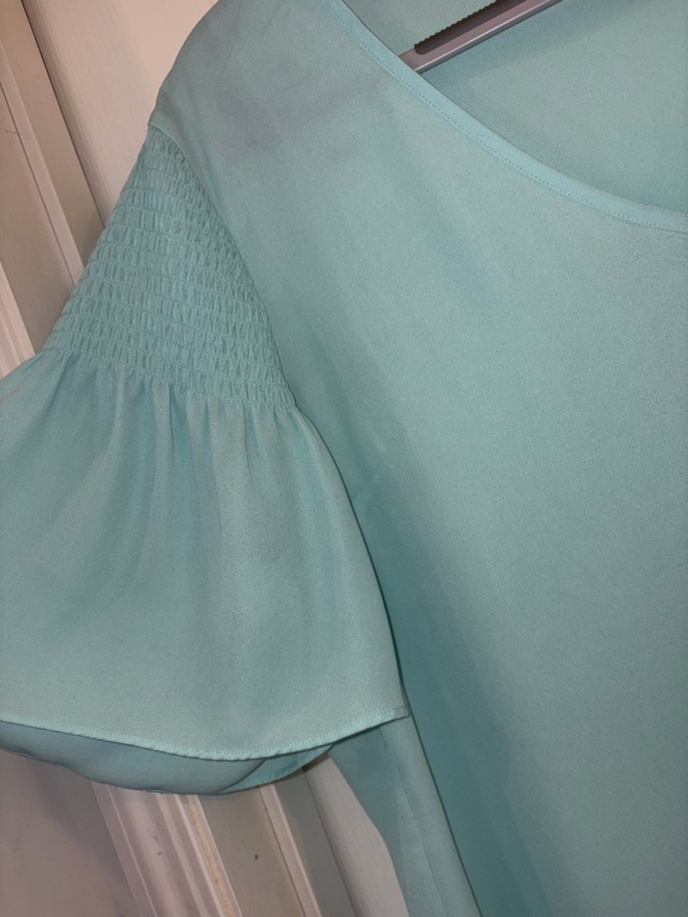 IVANKA TRUMP Teal V-Neck Flutter Sleeve Blouse - Picture 2 of 3